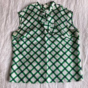 Vintage Plaid Blouse With Tie Top - Size 40